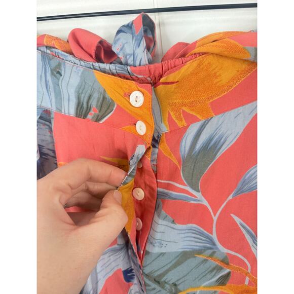 Patrons Of Peace Orange Tropical Leaf Print Wide Leg Pants Large Belted Waist - Picture 3 of 8